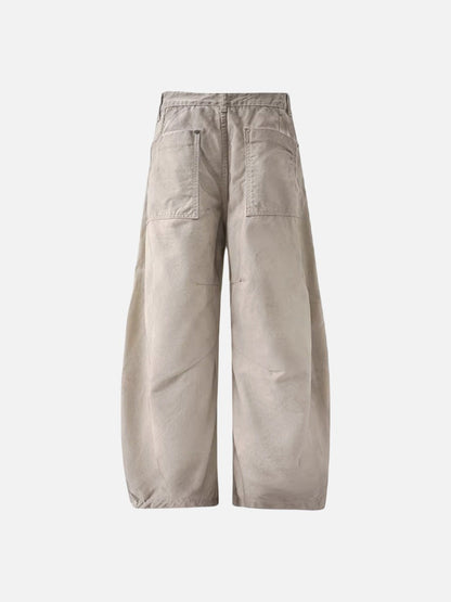 Deconstructed wide-leg cargo pants in light beige