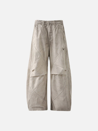 Deconstructed wide-leg cargo pants in light beige