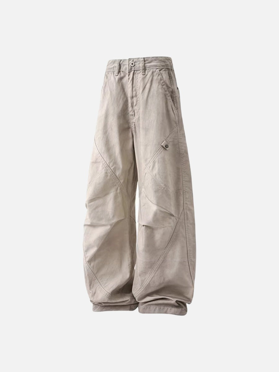 Deconstructed wide-leg cargo pants in light beige
