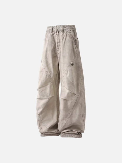 Deconstructed wide-leg cargo pants in light beige