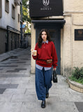 DAXUEN deep blue oversized barrel-leg pants — model photo