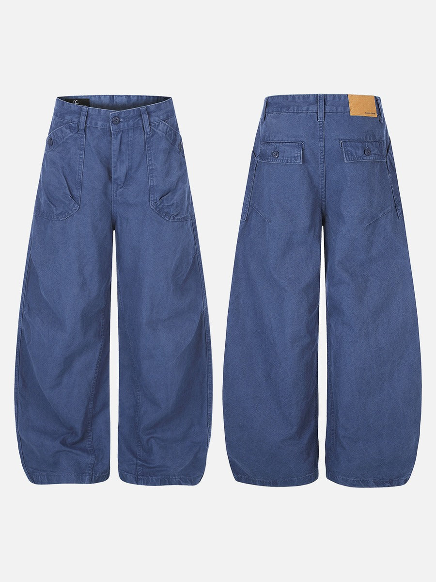DAXUEN deep blue oversized barrel-leg pants