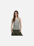 DAXUEN beige deep U-neck ribbed knit tank top