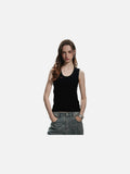 DAXUEN beige deep U-neck ribbed knit tank top