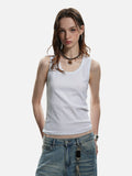 DAXUEN beige deep U-neck ribbed knit tank top