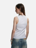 DAXUEN beige deep U-neck ribbed knit tank top