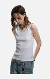 DAXUEN beige deep U-neck ribbed knit tank top