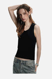 DAXUEN beige deep U-neck ribbed knit tank top