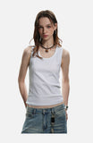 DAXUEN beige deep U-neck ribbed knit tank top