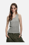 DAXUEN beige deep U-neck ribbed knit tank top
