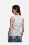 DAXUEN beige deep U-neck ribbed knit tank top