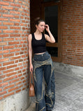 DAXUEN beige deep U-neck ribbed knit tank top — model photo