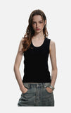 DAXUEN beige deep U-neck ribbed knit tank top