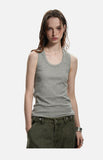 DAXUEN beige deep U-neck ribbed knit tank top