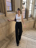DAXUEN beige deep U-neck ribbed knit tank top — model photo