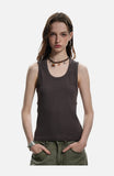 DAXUEN beige deep U-neck ribbed knit tank top