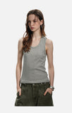 DAXUEN beige deep U-neck ribbed knit tank top