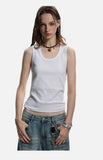 DAXUEN beige deep U-neck ribbed knit tank top