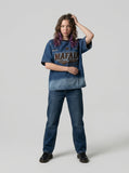 DAXUEN Denim ombre short-sleeve embroidered crewneck tee — model photo