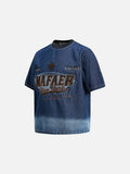 DAXUEN Denim ombre short-sleeve embroidered crewneck tee