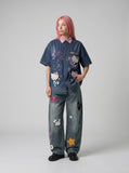 DAXUEN Relaxed-fit short-sleeved button-down denim shirt — model photo