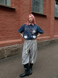 DAXUEN Relaxed-fit short-sleeved button-down denim shirt — model photo