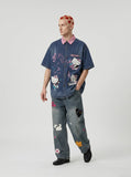 DAXUEN Relaxed-fit short-sleeved button-down denim shirt — model photo