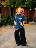 DAXUEN Relaxed-fit short-sleeved button-down denim shirt — model photo