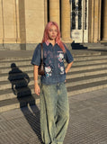 DAXUEN Relaxed-fit short-sleeved button-down denim shirt — model photo