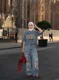 DAXUEN Light blue denim short sleeve t-shirt with embroidery — model photo