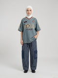 DAXUEN Light blue denim short sleeve t-shirt with embroidery — model photo