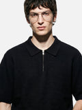 DAXUEN white diagonal knit texture quarter-zip polo shirt