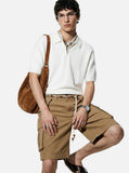 DAXUEN white diagonal knit texture quarter-zip polo shirt