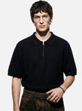 DAXUEN white diagonal knit texture quarter-zip polo shirt