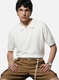 DAXUEN white diagonal knit texture quarter-zip polo shirt