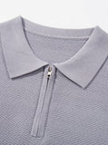 DAXUEN white diagonal knit texture quarter-zip polo shirt