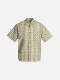 DAXUEN light beige and brown diagonal plaid button-up shirt