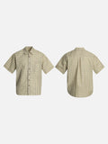 DAXUEN light beige and brown diagonal plaid button-up shirt