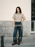 DAXUEN light beige and brown diagonal plaid button-up shirt — model photo