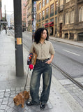 DAXUEN light beige and brown diagonal plaid button-up shirt — model photo
