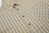 DAXUEN light beige and brown diagonal plaid button-up shirt