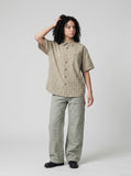 DAXUEN light beige and brown diagonal plaid button-up shirt — model photo