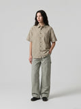 DAXUEN light beige and brown diagonal plaid button-up shirt — model photo