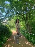 DAXUEN light beige and brown diagonal plaid button-up shirt — model photo