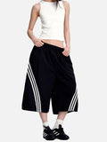 DAXUEN navy casual shorts with diagonal white stripes