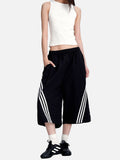 DAXUEN navy casual shorts with diagonal white stripes