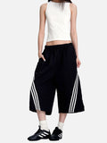 DAXUEN navy casual shorts with diagonal white stripes