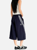 DAXUEN navy casual shorts with diagonal white stripes