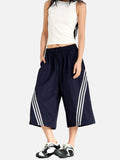 DAXUEN navy casual shorts with diagonal white stripes