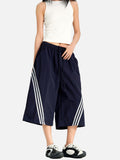 DAXUEN navy casual shorts with diagonal white stripes